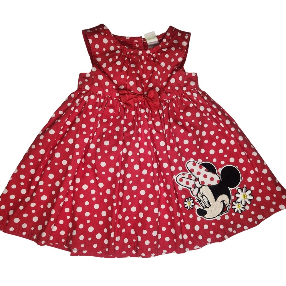 DISNEY‎ Minnie Mouse Dress Toddler Girl 18M Red White Polka Dots Bloomers